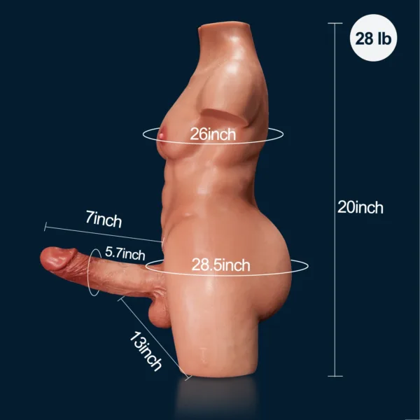 Tom 28LB Full Silicone Sex Torso - Replaceable Big Dildo with 7″ Dildo